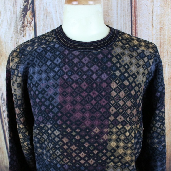 Jhane Barnes Mens Sweater Medium Abstract Wool Bld - Picture 3 of 7